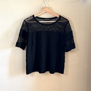 Forever 21 Plus Size Black Mesh Stripes Short Sleeve Crop Top US 1X 90s Grunge